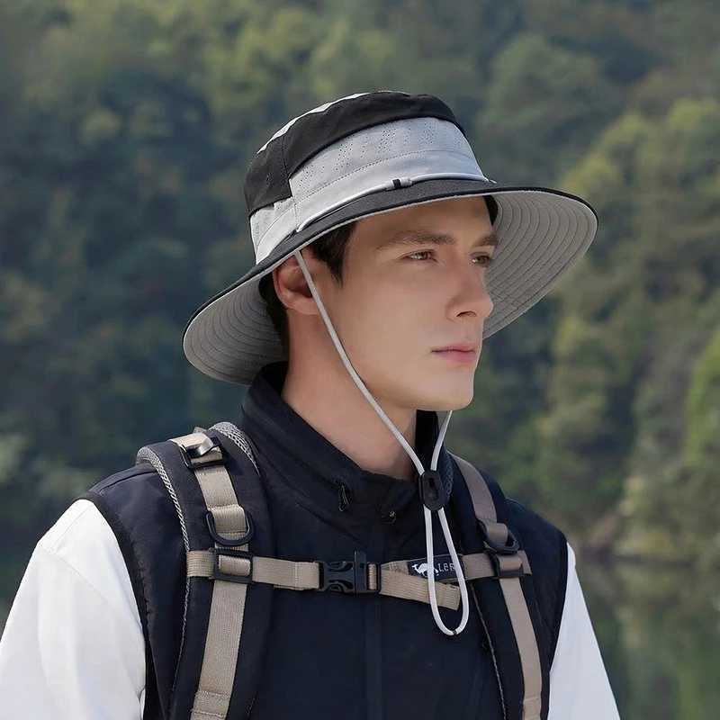 Spring Summer Lightweight Mesh Breathable UV Protection Fisherman Hat Foldable Large Brim Bucket Cap Men Women Outdoor Sun Hat H260407