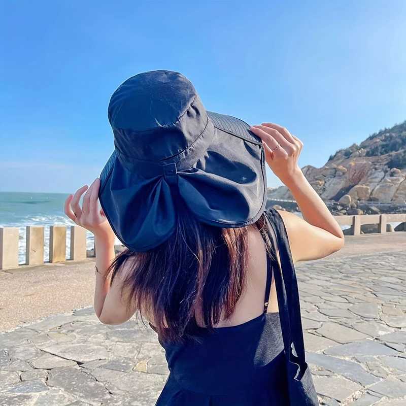 New summer ponytail hat with large brim sun visor womens neck protection fishermans hat outdoor hat H260407