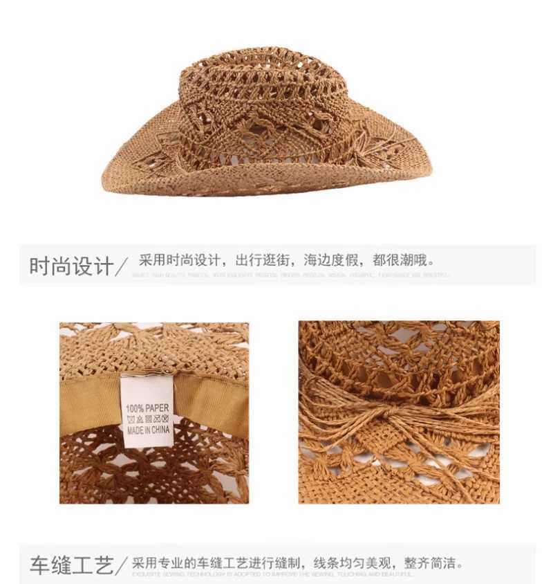 New Straw Hat for Women Men Summer Handmade Classic Vintage Hollow Out Western Curled Wide Brim Sun Hat Fishing Hat Climbing Cap H260407