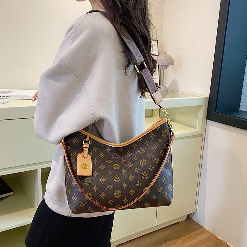 Vintage Monogram Print Hobo Crossbody Bag for Women - Premium PU Leather 3-Way Handbag, Retro Luxury Everyday Purse