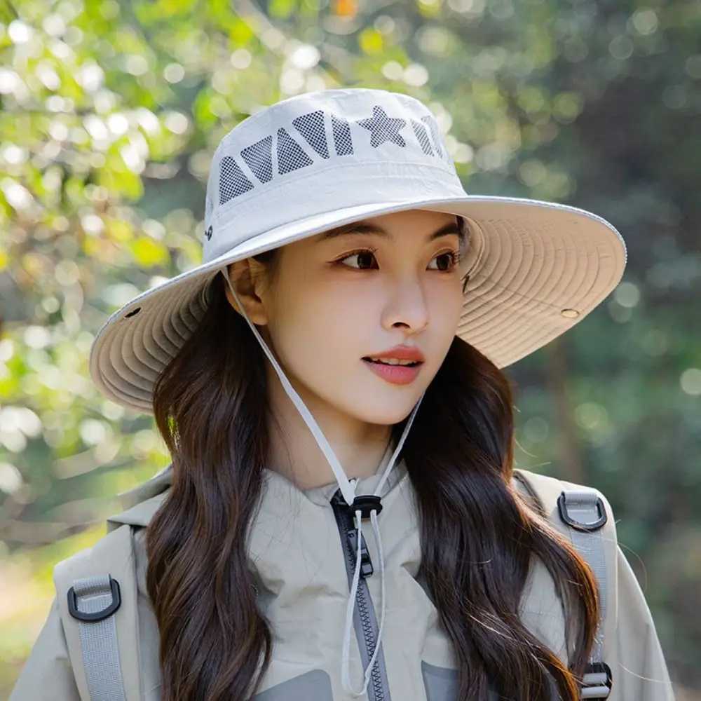 Adjustable Summer Men Women Bucket Hat UV Protection Wide Brim Outdoor Hiking Hat Fisherman Mesh Sunscreen Cap Camping H260407