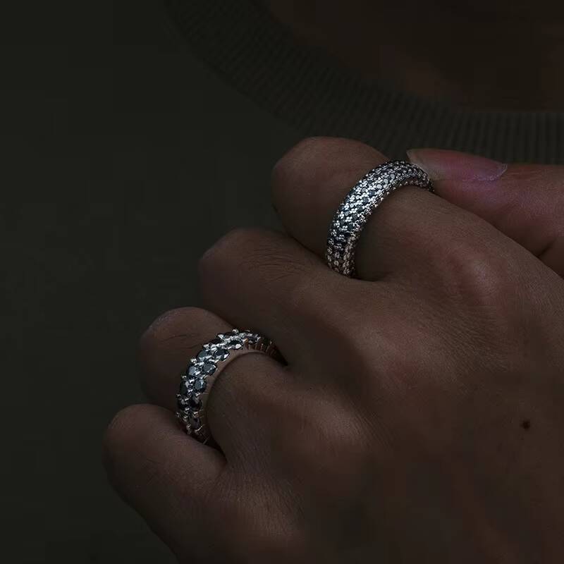 Rock Mens Jewelry Hip Hop Real 925 Sterling Silver Full Black VVS Moissanite Diamond Iced Out Stamp Finger Ring for Women Man