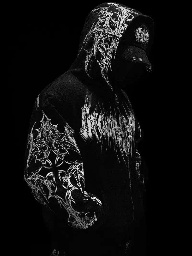 Men's Hoodies 2000s Breathedivinity Hoodie Gothic Style Pattern Oversized Sweatshirts Dark Textured Cool Print Man Coat Jacket