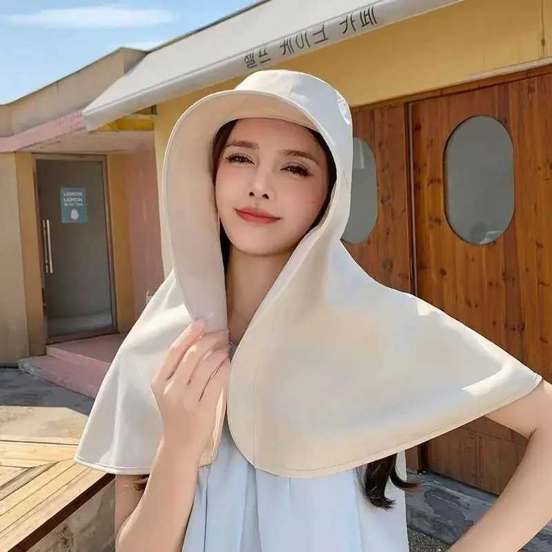 Summer Hats for Women Outdoor UV Anti Neck Protection Sun Visors for Lady Fishing Hiking Wide Brim Shawl Sunscreen Ponytail Cap H260407
