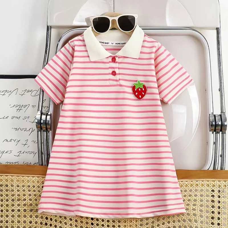 1pcs Children Short Sleeve Dress Kids Leisure Skirts Summer Baby Black White Stripe Skirt Pupil Girls Fashion Clothes 80cm-160cm H260407