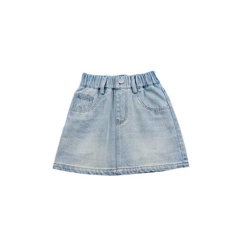 Spring Autumn Girls Anti Glare Lined Skirt Summer Childrens Fashionable Half Skirt Hip Hugging Denim Short Skirt for Kids H260407