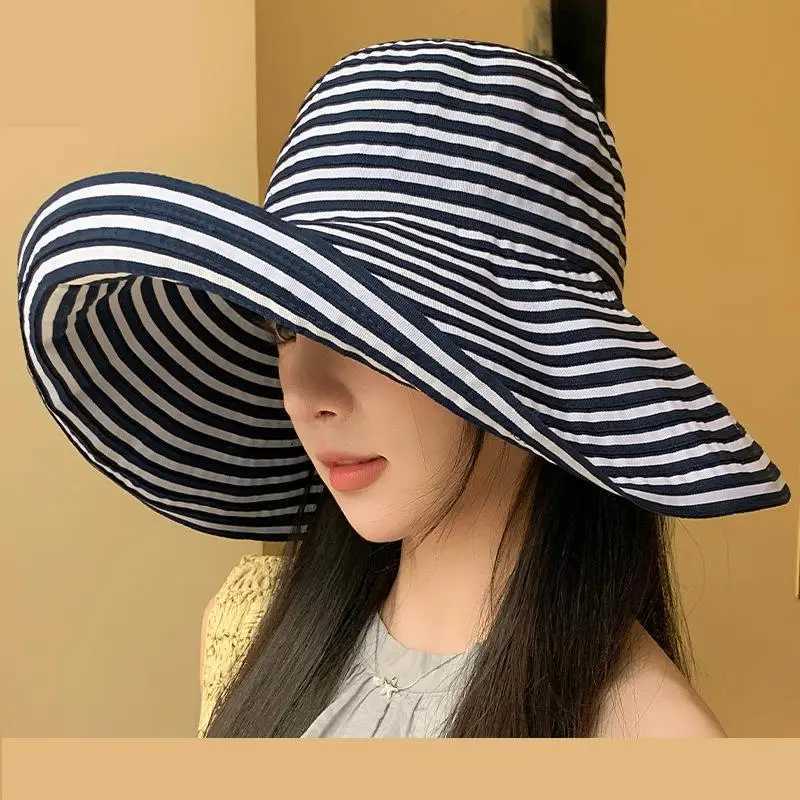 Summer Hats For Women Sun Hat Foldable Striped Big Brimmed Casual Sunhat Sunshade H260407