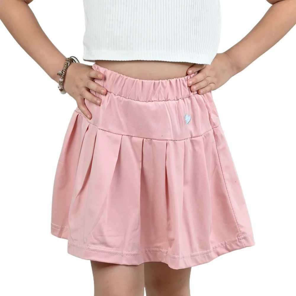 1pcs Girls Skirt JK Pleated Skirt With Heart Embroidery Fashion Solid Color Casual Loungewear Basic Childrens Short skirts H260407