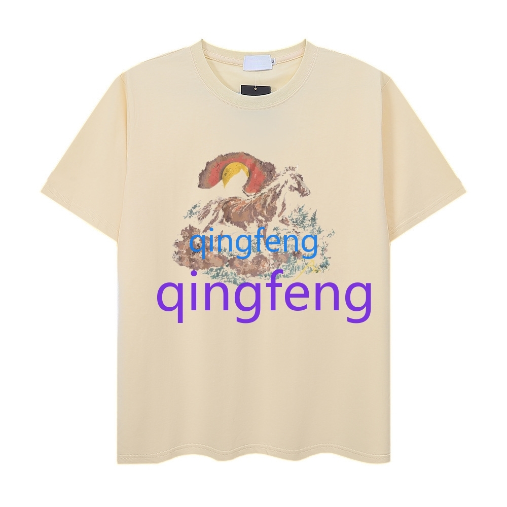 Summer casual 100% cotton T-shirt loose fitting geometric letter pattern printed short sleeved T-shirt for men and women American high street half sle