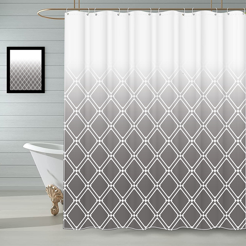 Shower Curtain Gradient Color Diamond Plaid Pattern Digital Printing Waterproof Luxury Style Bathroom Partition Curtain