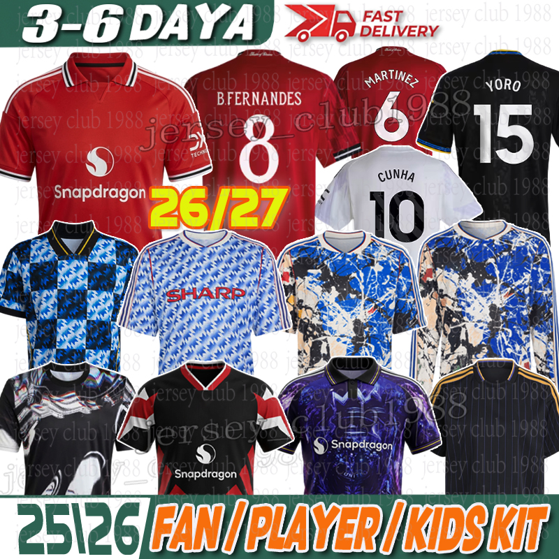 B.FERNANDES football jersey MARTINEZ HOJLUND Soccer Jerseys ERIKSEN AMAD YORO CUNHA man utd 25 26 kid kit long sleeves retro 3xl 4xl manchester united jersey 26 27