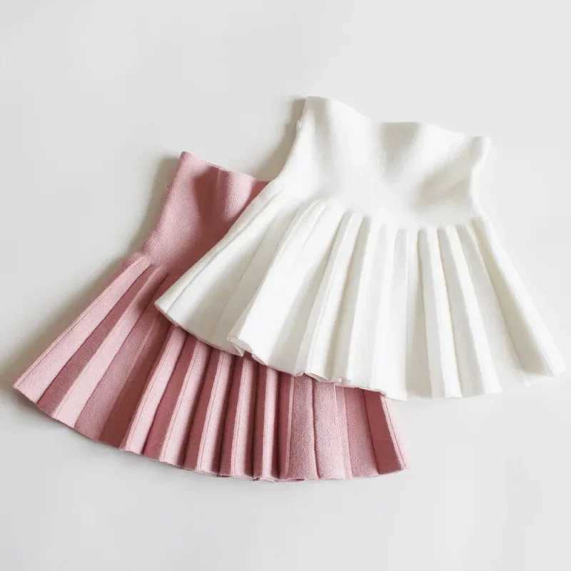 Baby Girls Knit Skirt Autumn Winter Princess Pleated Children School High Waist Mini Tutu Skirts Kids Clothing H260407