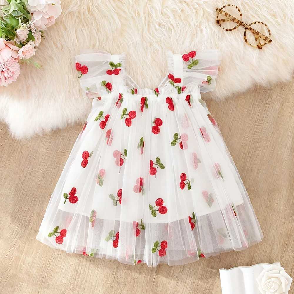 Baby Girl Dress Summer Mesh Cherry Girl Dress Cute Back Wings Wedding Flower Girl Dress Baby Girl Clothing H260407