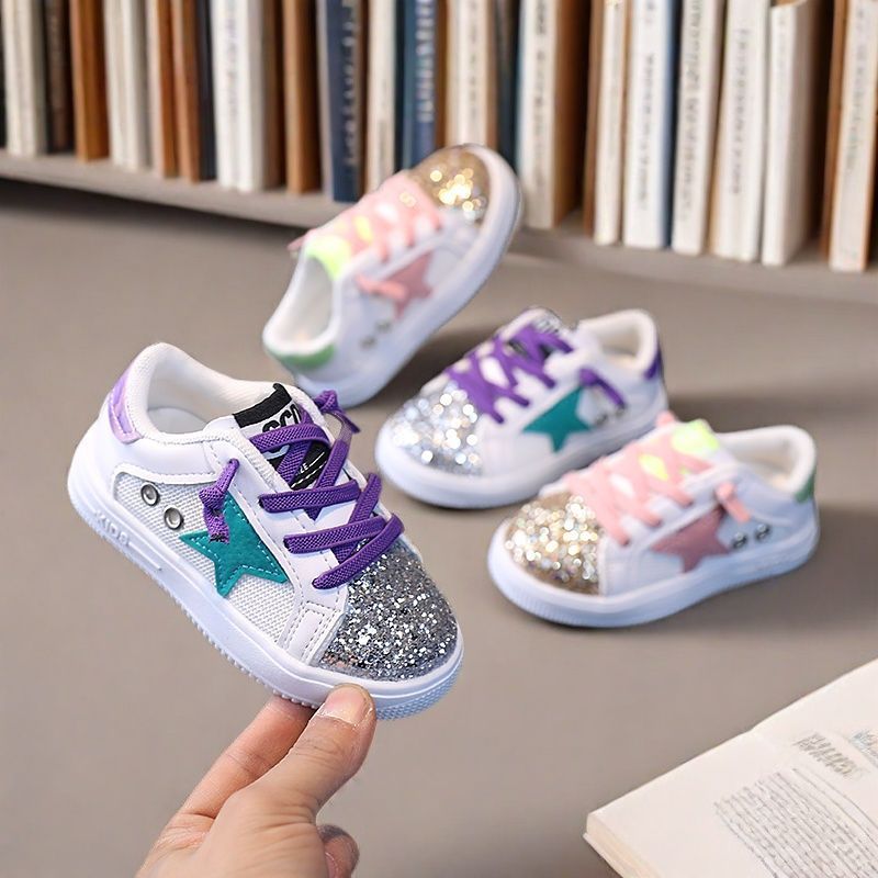 Children's Star Sequin Sneakers for Boys Girls Breathable Non-slip Kids Casual Board Shoes Fashion Sparkle Sneakers for Toddler to Big Kids Schoo