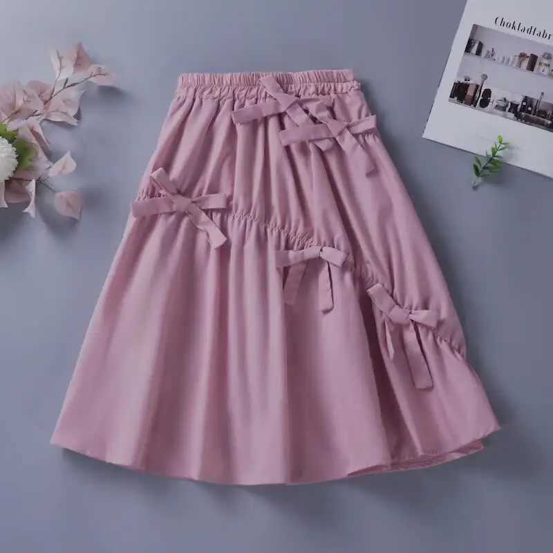 2026 summer bow A-LINE Elastic waist girls Girls Denim Shorts layered skirt Children Teenager Thin knee clothes 4 8 10 12 year H260407