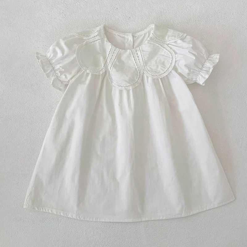 2026 New Summer Sister Clothing 2-6Yrs Baby Girl Birthday Party Dress Short Sleeved Cotton Solid Color Kids Princess Dresses H260407