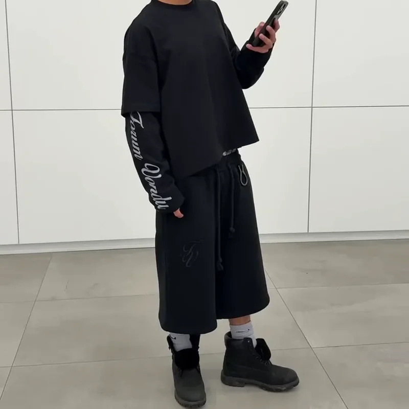 Summer Embroidery Letter Pattern Hip Hop Street Sport Middle Pant Y2K Leisure Simple Fashion Baggy Elastic Double Waisted Shorts 260407 - view 6