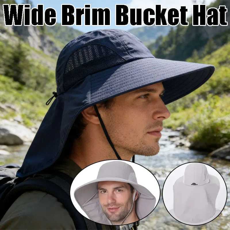 Outdoor Sports Jungle Hiking Hat Fishing Hat Wide Brim Bucket Hat with Neck Cover Quick Dry Men Fishermen Sun Protected Cap H260407
