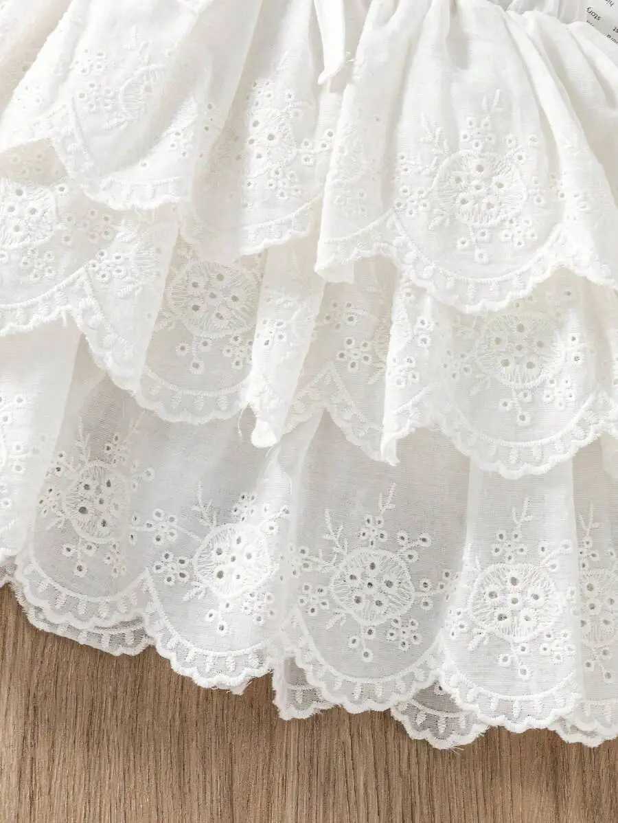 White Tiered Lace Skirt for Girls Sweet Ruffled Design with Elastic Waist H260407
