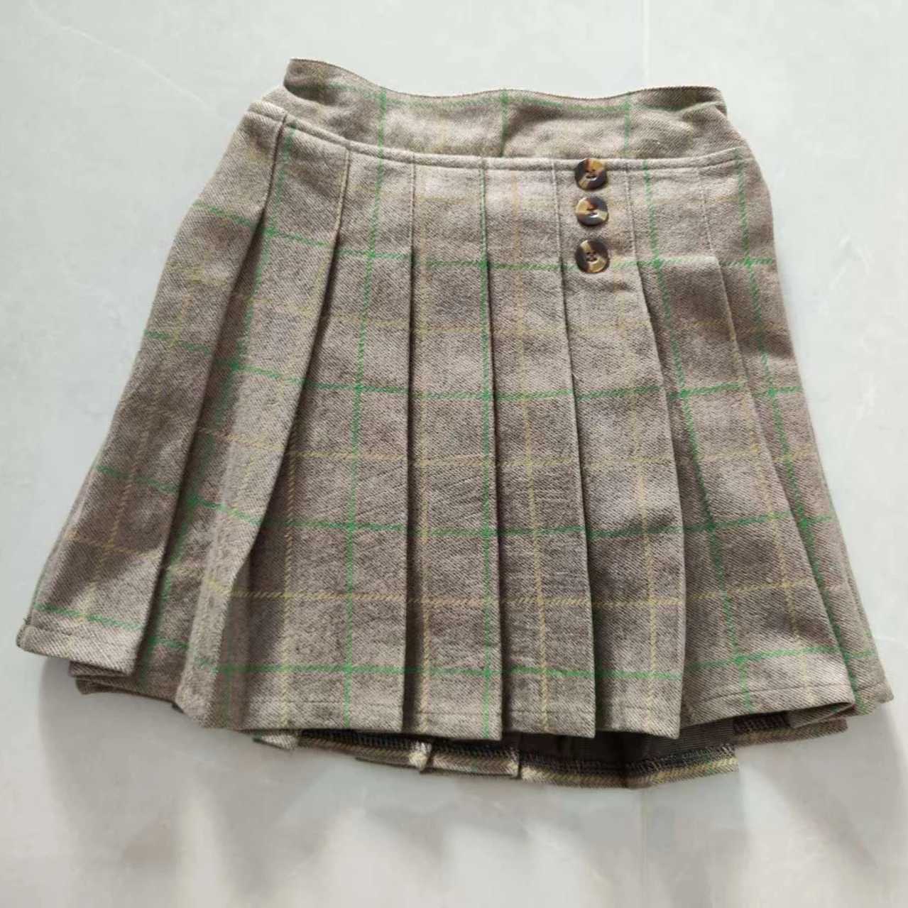 Kids Girls Pleated Skirts Woolen Plaid Skirts 2024 New Arrival Children Princess Coffee Black Skirts School Wear Clothes 3-16Y H260407