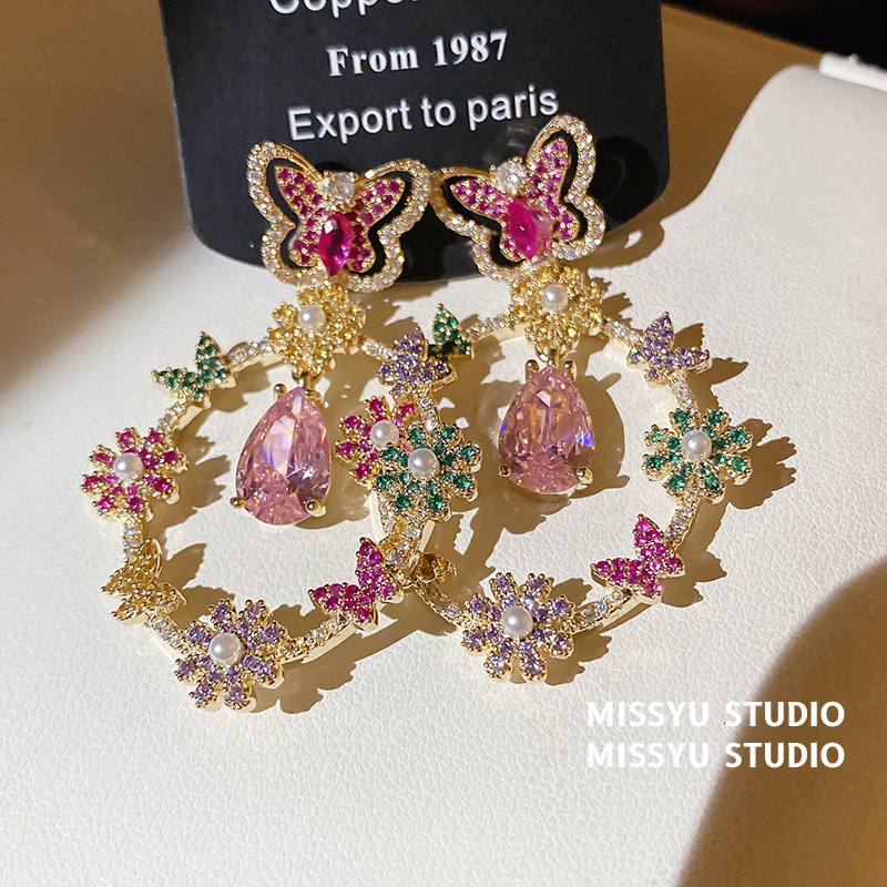 Earrings Luxury Brand Designer Jewelry Butterfly Dancing Rainbow Gemstone Butterfly Flower Earrings Luxurious Sweet Zircon Earrings Designer Earrings