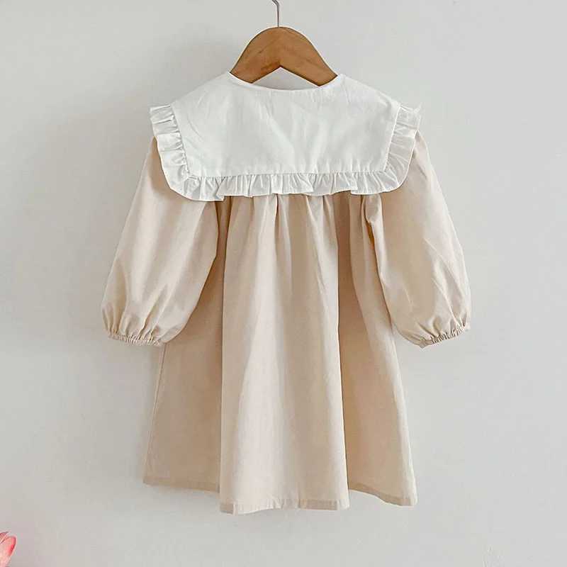Spring Kids Baby Girls Long Sleeve Sweet Doll Collar Solid Color Princess Dress Autumn Baby Girls Dress Children Clothes Dress H260407