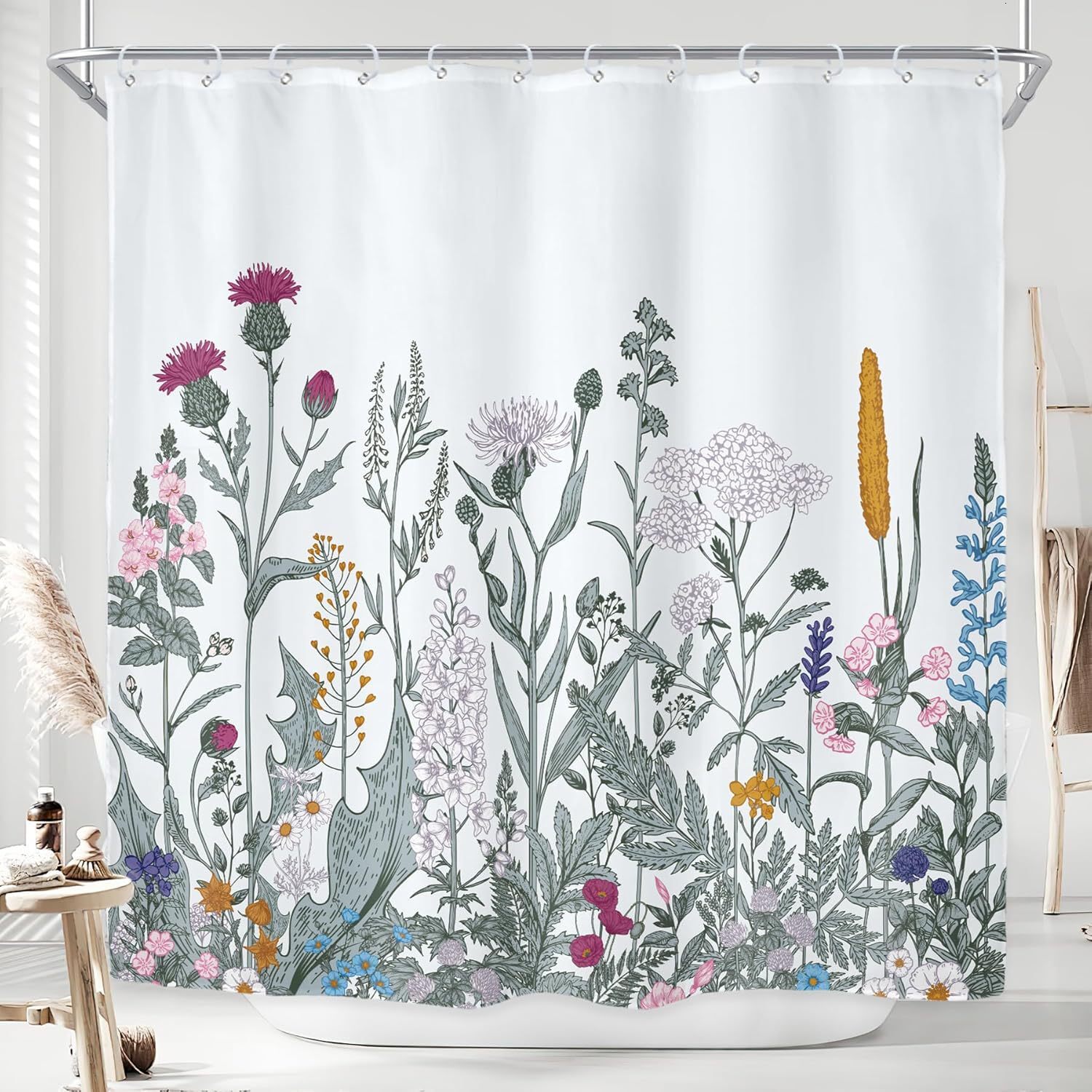Bedroom Shower Curtain Simple Retro Plant Floral Pattern Black Gold Luxury Digital Printing Bathroom Partition Curtain With Hooks