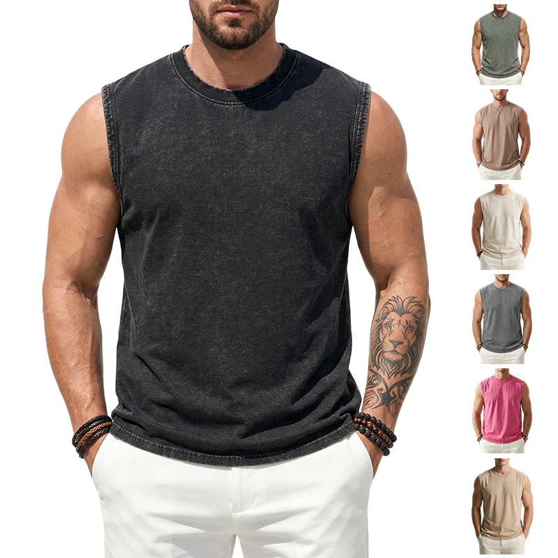 American Style Men's Short-Sleeve Sweatshirt with Distressed Look