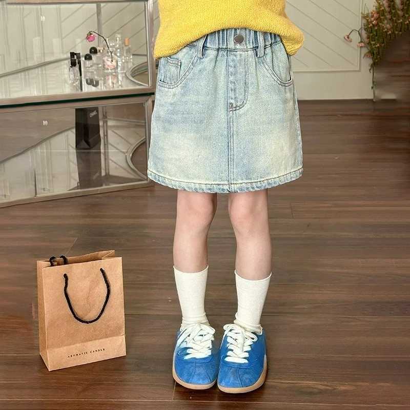 Spring Autumn Girls Anti Glare Lined Skirt Summer Childrens Fashionable Half Skirt Hip Hugging Denim Short Skirt for Kids H260407