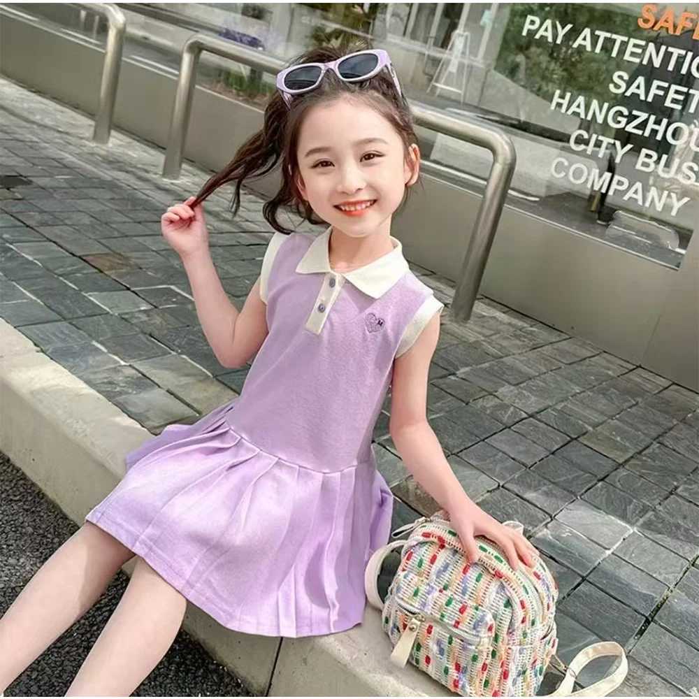 Girl Cute Dress Love Heart Embroidered Polo Neck Dresses Sleeveless Pleated Skirt Princess Dress Comfortable Fashion Kids Wear H260407