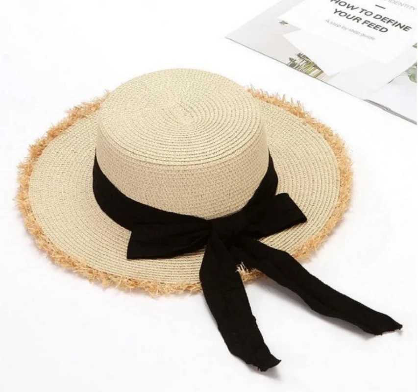 New Summer Sun Protection Woven WomenS Straw Hat Bow Tie Elegant Beach Hat Large Brim Sun Hat For Vacation H260407