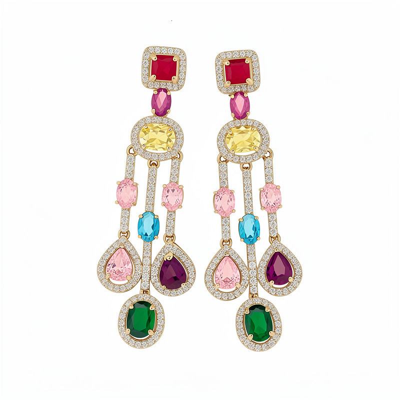 Luxury Brand Designer Jewelry Rainbow Gemstone Water Droplet Fringe Earrings Designer Earrings Light Luxury High-end Earrings