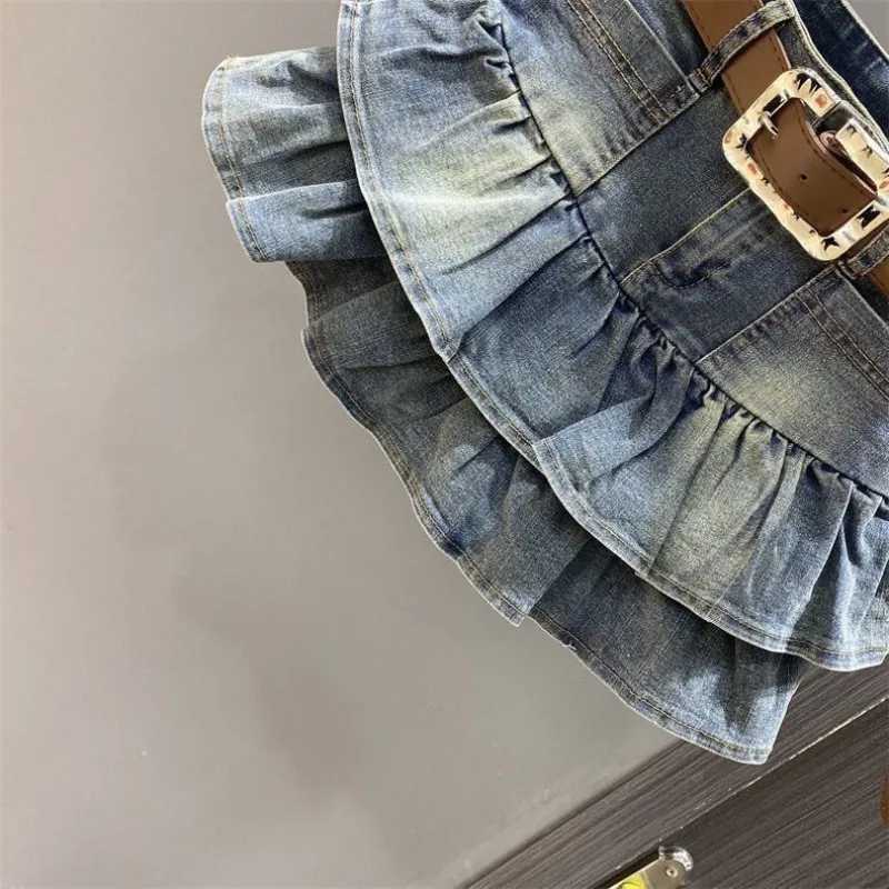 Girls short skirt summer new denim short skirt Korean version ruffled cake skirt elastic waistband A-line skirt H260407