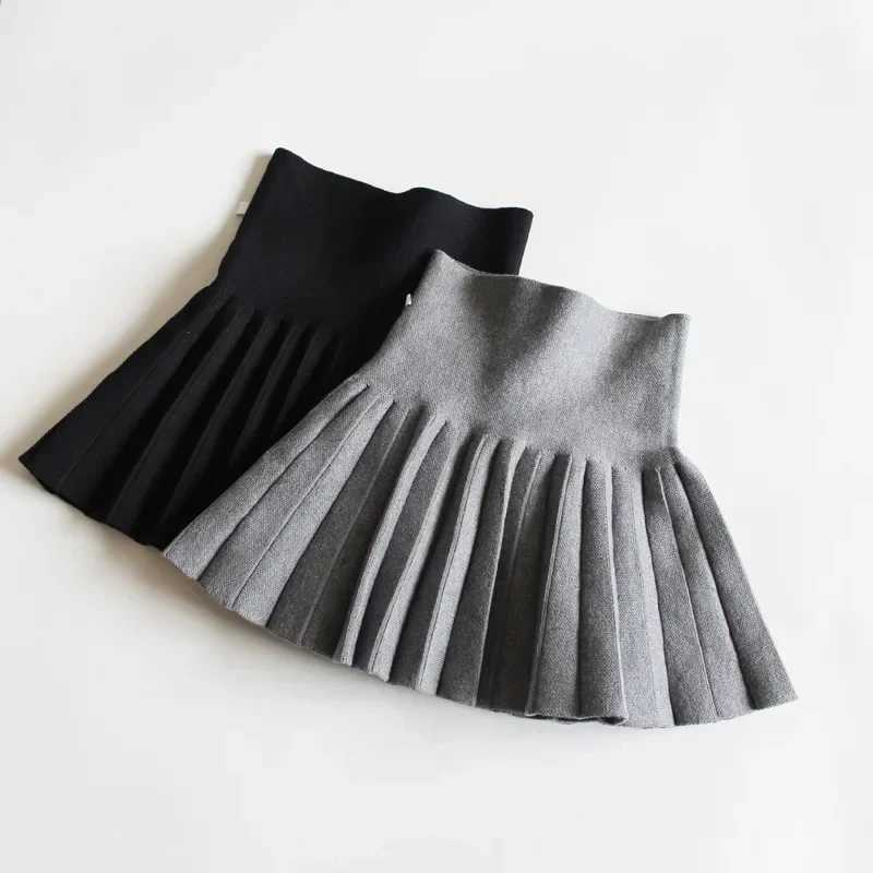 Baby Girls Knit Skirt Autumn Winter Princess Pleated Children School High Waist Mini Tutu Skirts Kids Clothing H260407