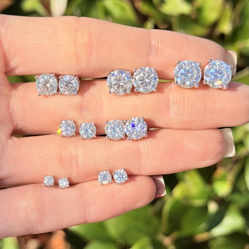 Moissanite Earrings 925 Sterling Silver Stud Earrings 18K White Gold Plating earrings for Men Women 3-8mm