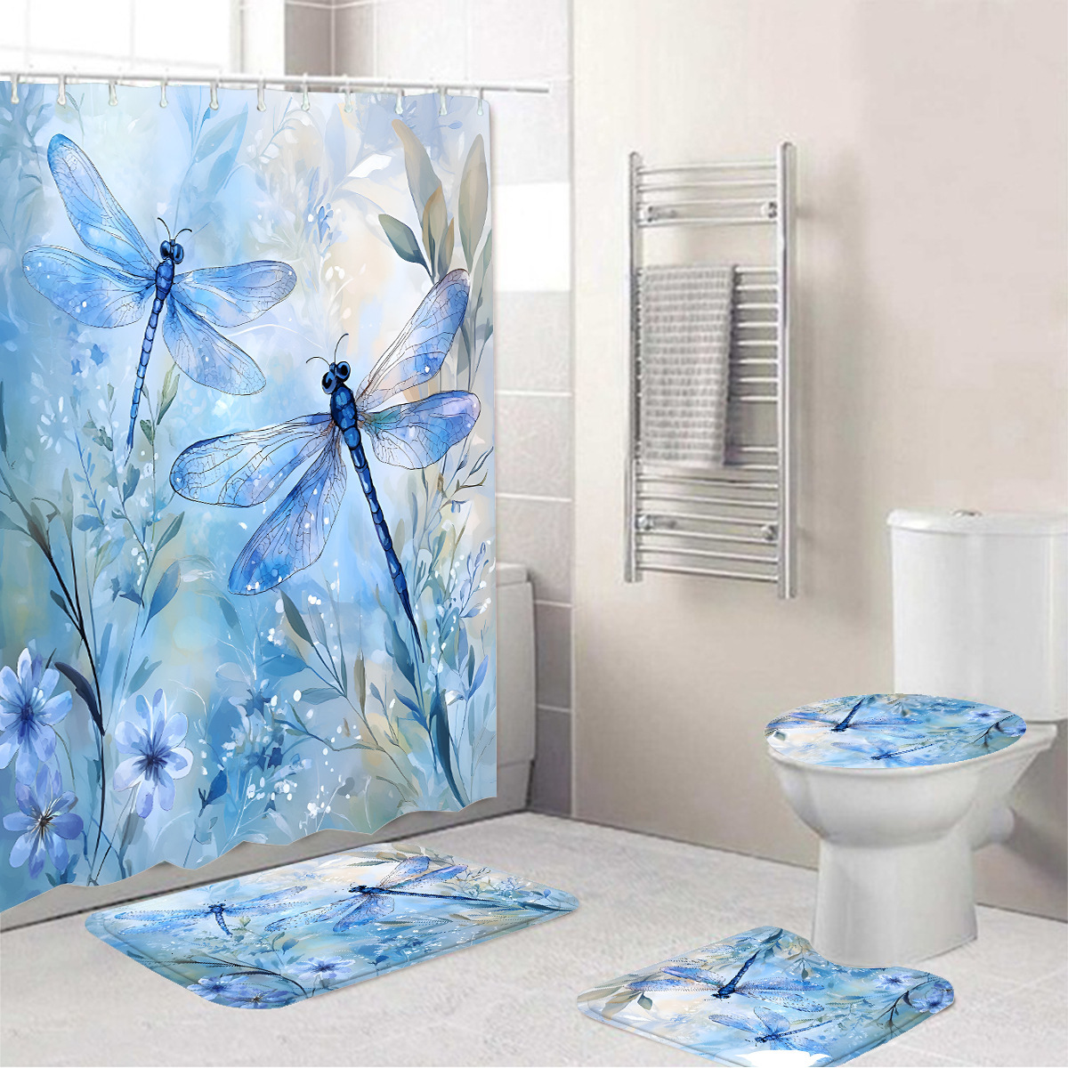 Shower Curtain Pink Bowknot Floral And Plant Pattern Black Background Bathroom Partition Curtain With Hooks