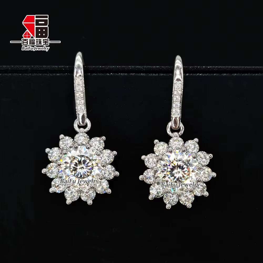 Baifu - Moissanite Earrings in Gold, Portuguese Cut DEF VVS Halo Jewelry