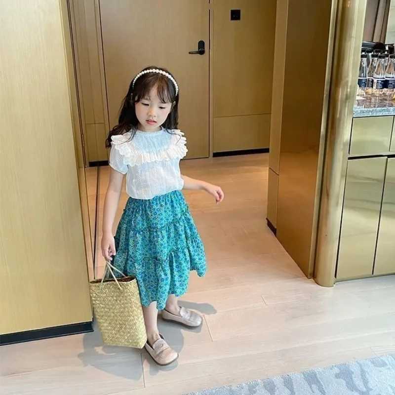 Summer Girls A line Skirt Trendy Heart Floral Print Lightweight Chiffon Mini Skirt for Kids Versatile School Casual Mix Match H260407