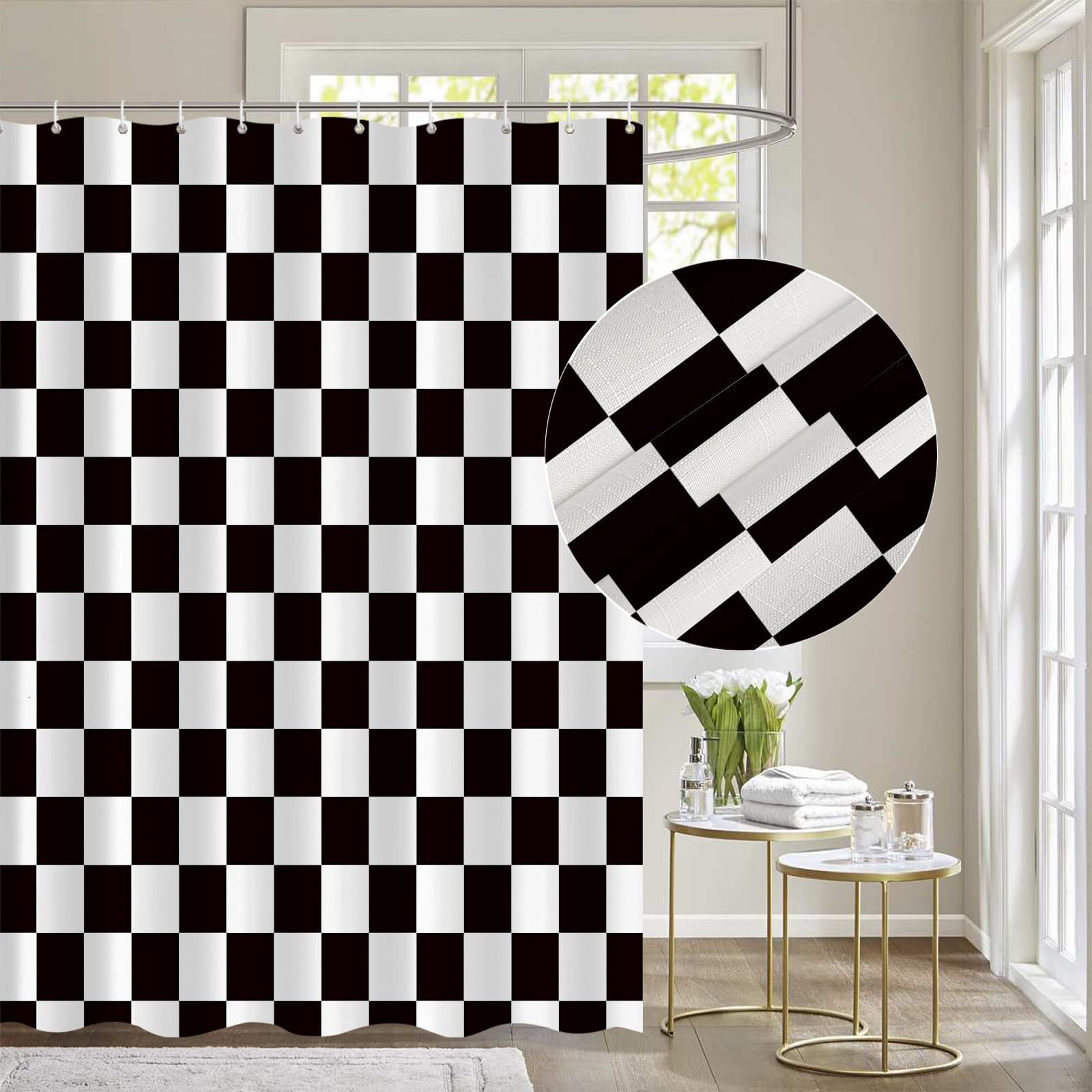 Shower Curtain Black And White Checkerboard Pattern Digital Printing Waterproof Mildew Proof Bathroom Toilet Partition Curtain