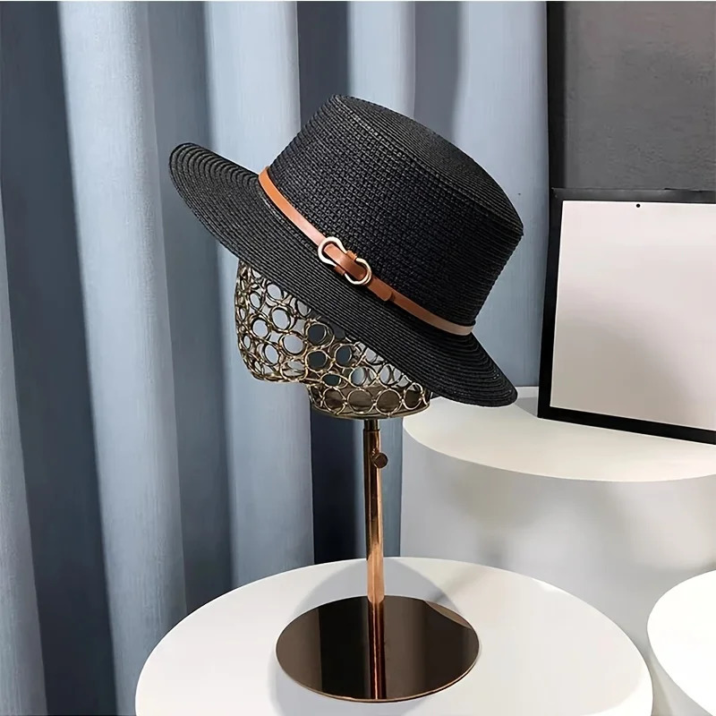 WomenS Lightweight Panama Straw Hat - Casual Summer Beach Sun Cap with Flat Brim Black Beige Options Hand-Washable 260407