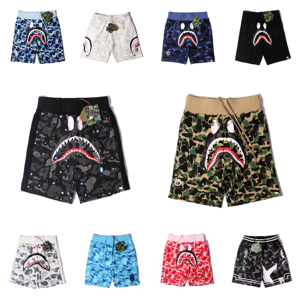 Men Designer Shorts Hip Hop Cotton Camouflage Shark High Street Shorts Cool Summer Surfing Beach Pants Men's Casual Shorts Quarter Sports Short Pants