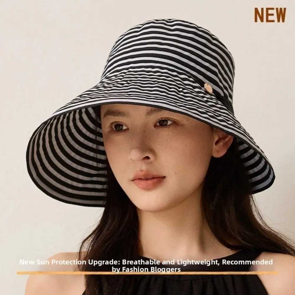 Hot Sale Wide Brim Striped Sun Hat Wide-Brimmed Foldable Fisherman Hat Striped Anti-uv UV Protection Hat Gift H260407