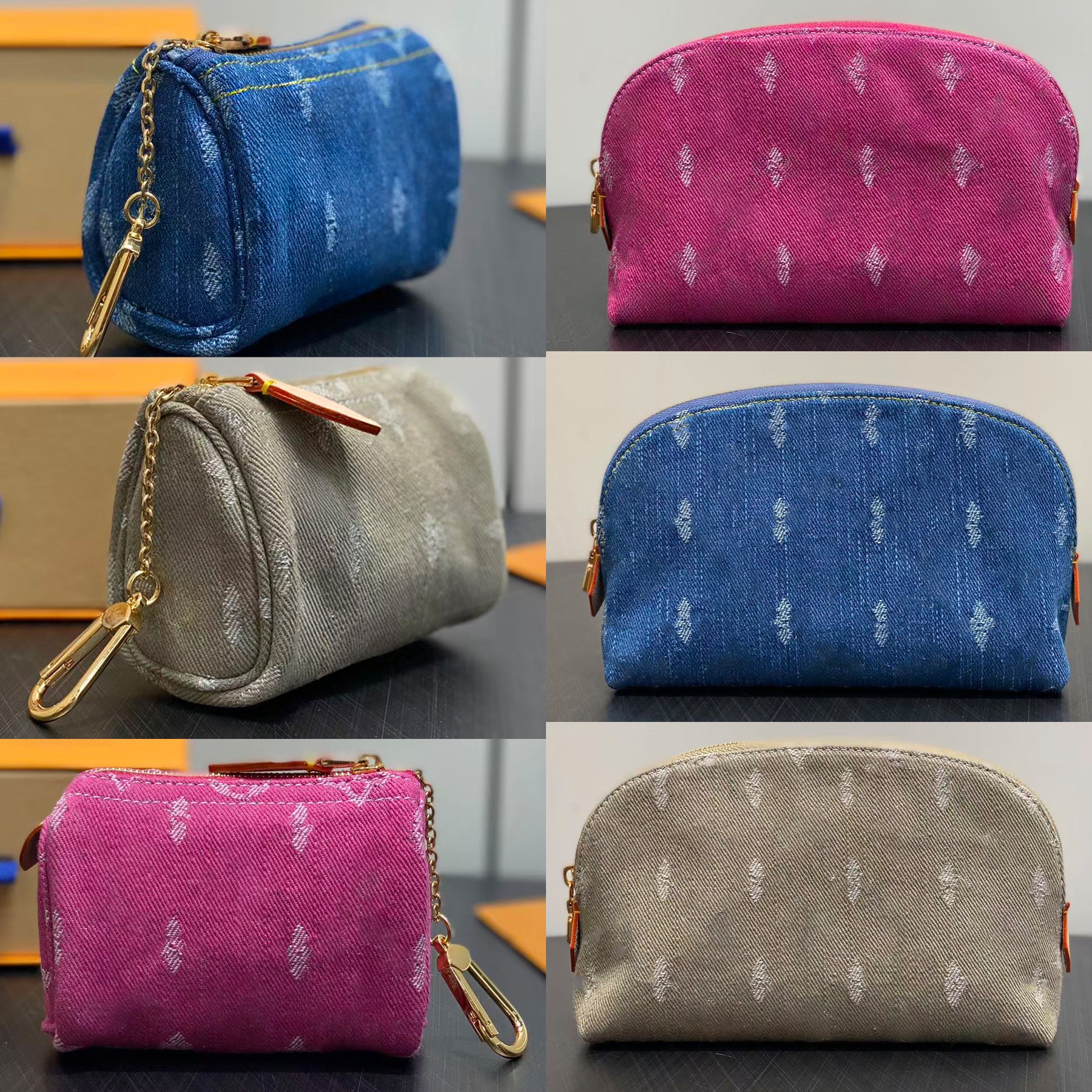 Trousse Speedies Wallet Monogram Blue Denim Card Holder Designer Luxury Women Coin Purse Men Makeup Bag Mini Key Wallets Pink Denim Purse M27604 M27707 M28280