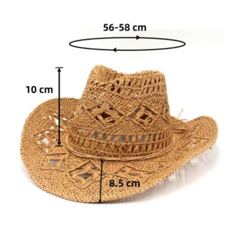 New Straw Hat for Women Men Summer Handmade Classic Vintage Hollow Out Western Curled Wide Brim Sun Hat Fishing Hat Climbing Cap H260407