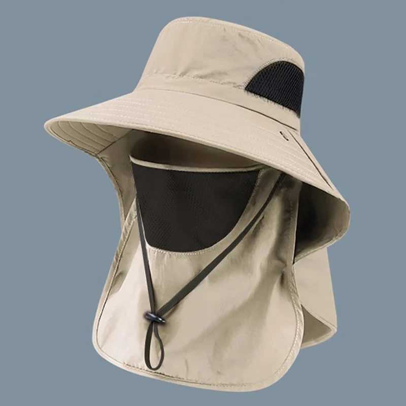 Summer Sun Hats UV Protection Outdoor Hunting Fishing Cap For Men Women Hiking Camping Visor Bucket Hat Neck Flap Fisherman Hat H260407