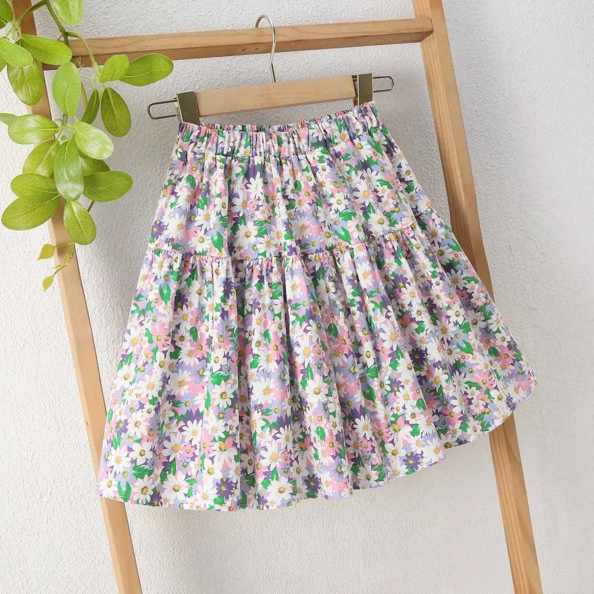 Summer New Girls Floral Print A Line Puffed Skirt School Anti Exposure Tutu Half Skirt Fluffy Short Dress for Kids Children H260407