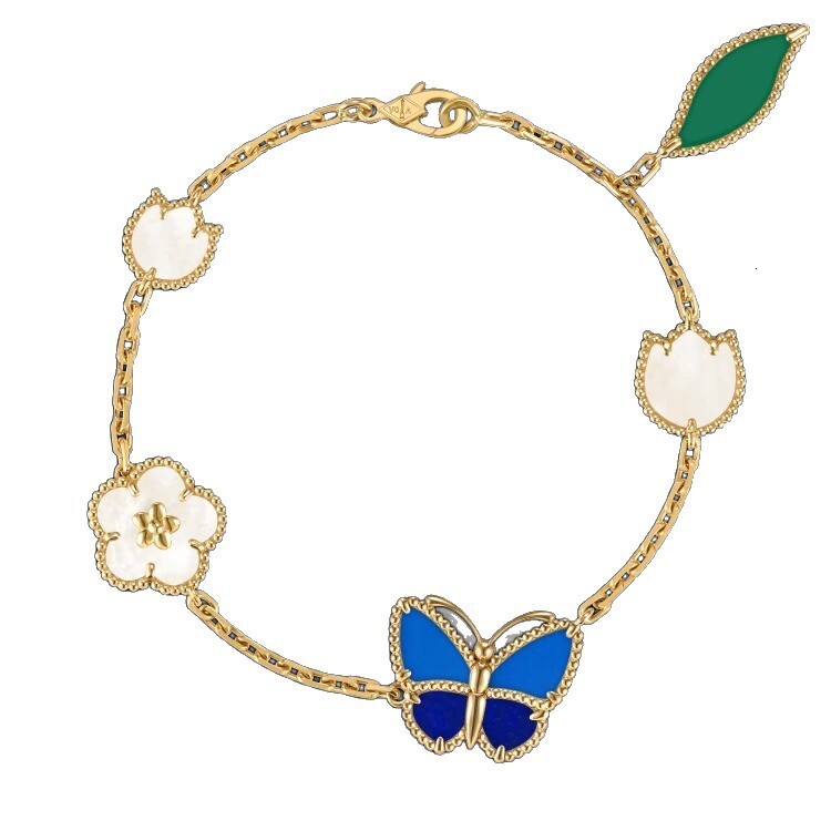 Bracelet New Blue Butterfly Bracelet Fashionable And Unique Four-Leaf Clover Bracelet Light Luxury Limited Edition Floral Pattern Bracelet For Women