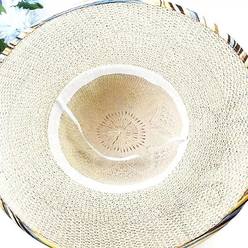 Summer Women Flower Embroidery Hat Wide Brim Satin Ribbon Bow Straw Hat Panama Hats Female Outdoor Foldable Beach Sun Cap 1pc H260407