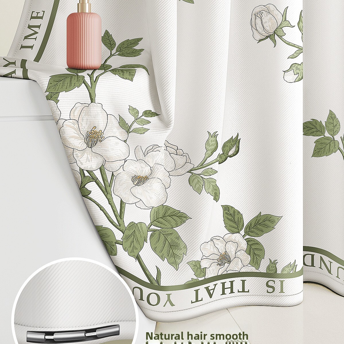 Shower Curtain Camellia Style Elegant Light Luxury Waterproof Wet And Dry Separation Partition Curtain For Bathroom Toilet Restroom