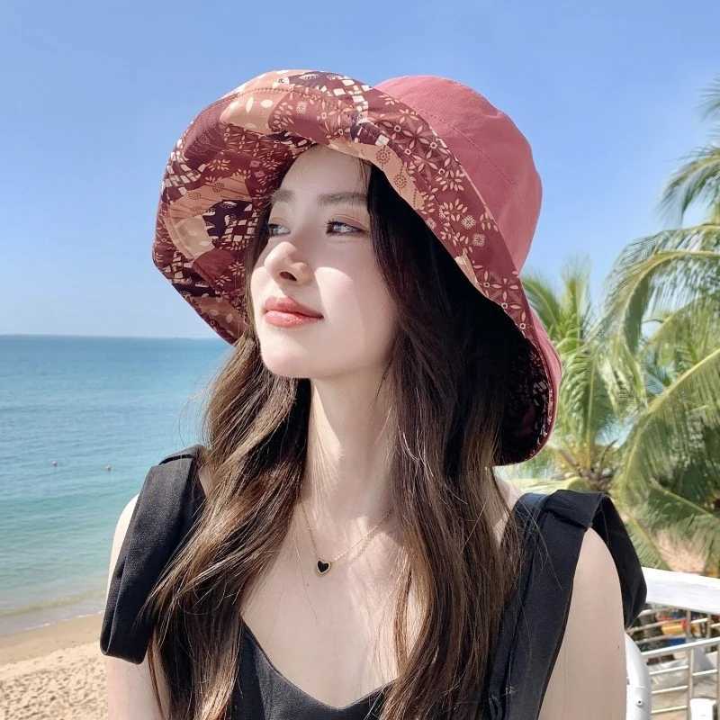Summer Womens Double-Sided Fisherman Hat Windproof Foldable Outdoor Travel Beach Protection UV Hat H260407